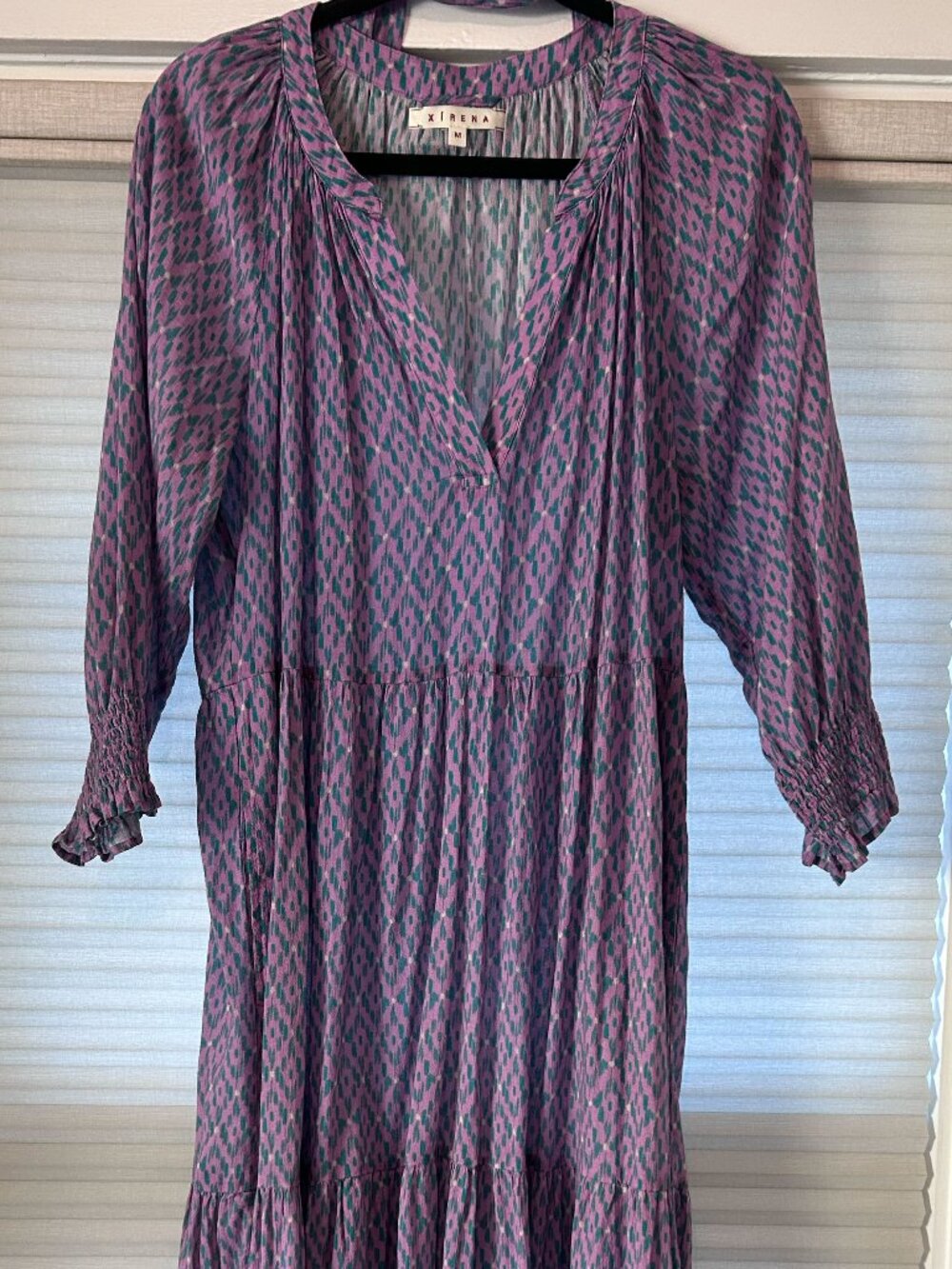 Xirena Olsen Tiered Cotton Midi Dress - Lilac Ikat Print - Size M